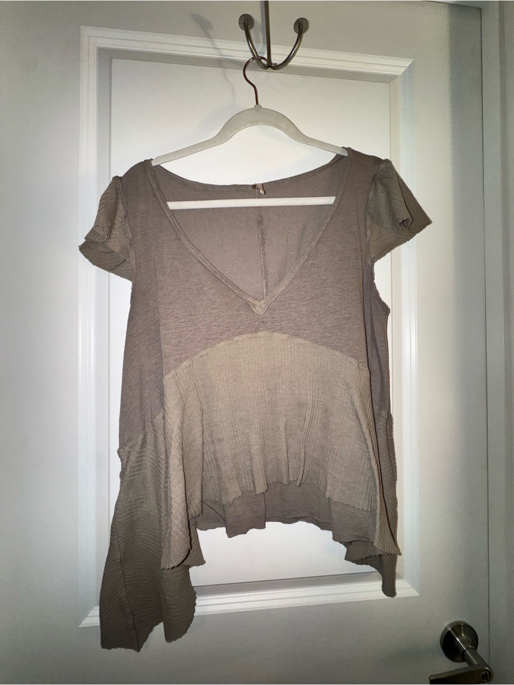 Free People Layered V-Neck Short Sleeve Top in Taupe